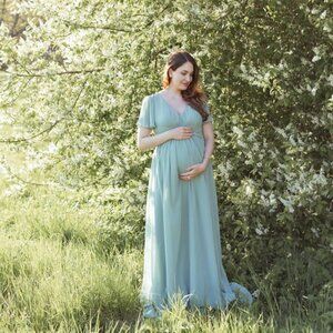 Hemmed Azazie Maternity "Verna" Bridesmaids Dress in Matcha - Size A12